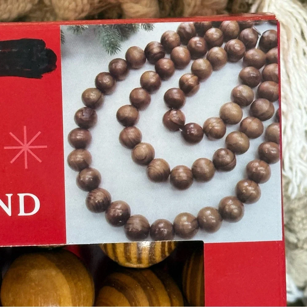 Christmas NIB wooden beaded garland 6’
